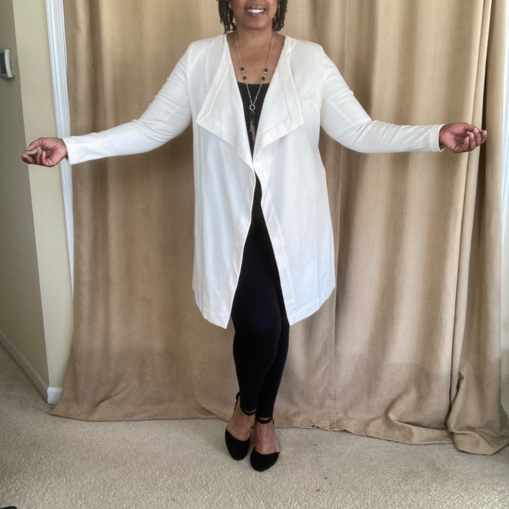 NWT Lane Bryant Long Blazer, Draped Lapels, white, size 10/12